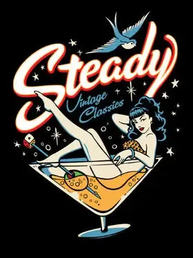 Steady Clothing Martini Girl Pinup Men's Graphic T-Shirt Black