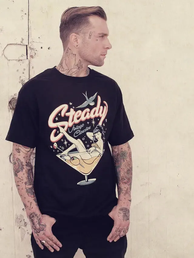 Steady Clothing Martini Girl Pinup Men's Graphic T-Shirt Black