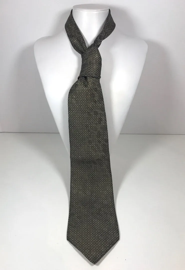 STEFANO RICCI Black Men's Tie with Black and Gold Diamonds and Circles 60 in.