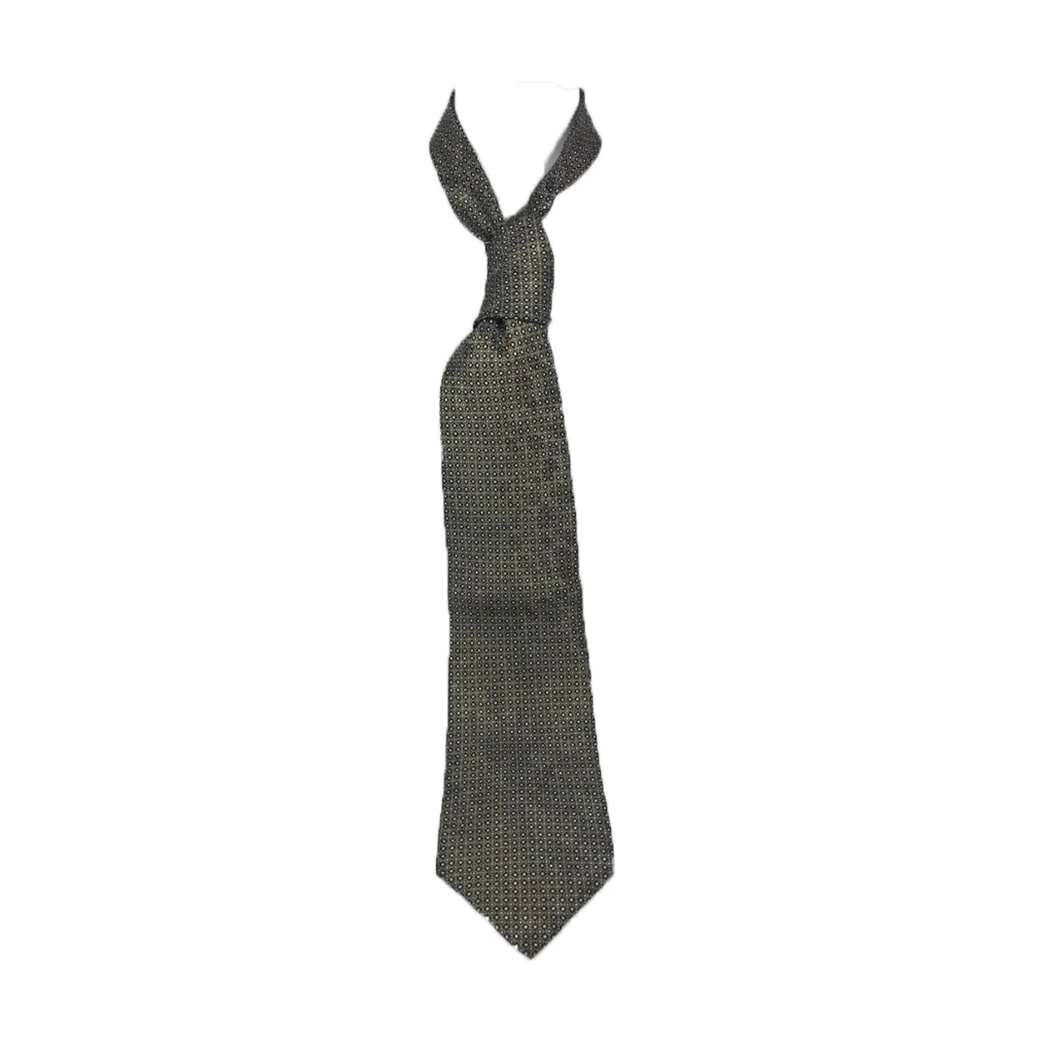 STEFANO RICCI Black Men's Tie with Black and Gold Diamonds and Circles 60 in.