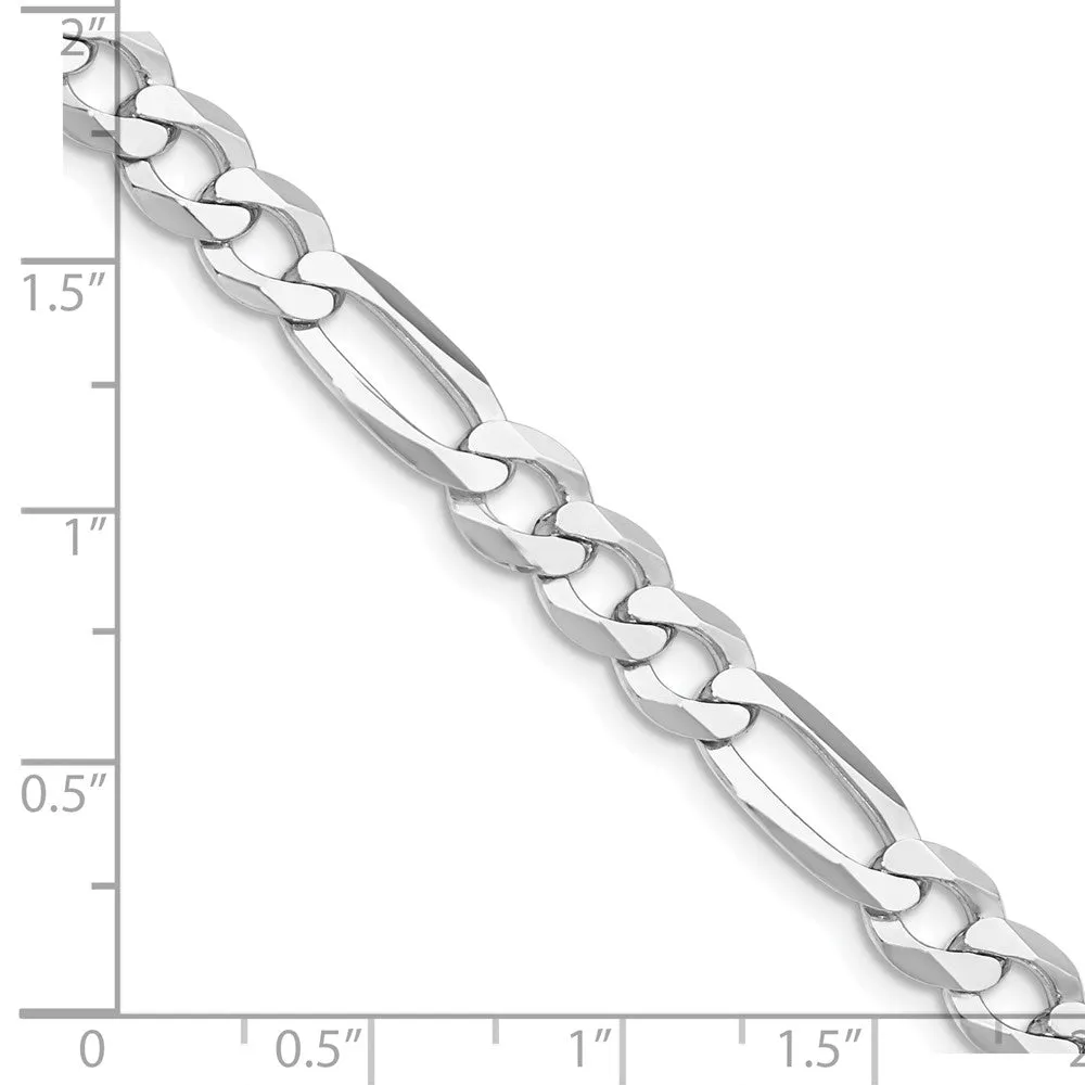 Sterling Silver Rhodium-plated 7.5mm Lightweight Flat Figaro Chain