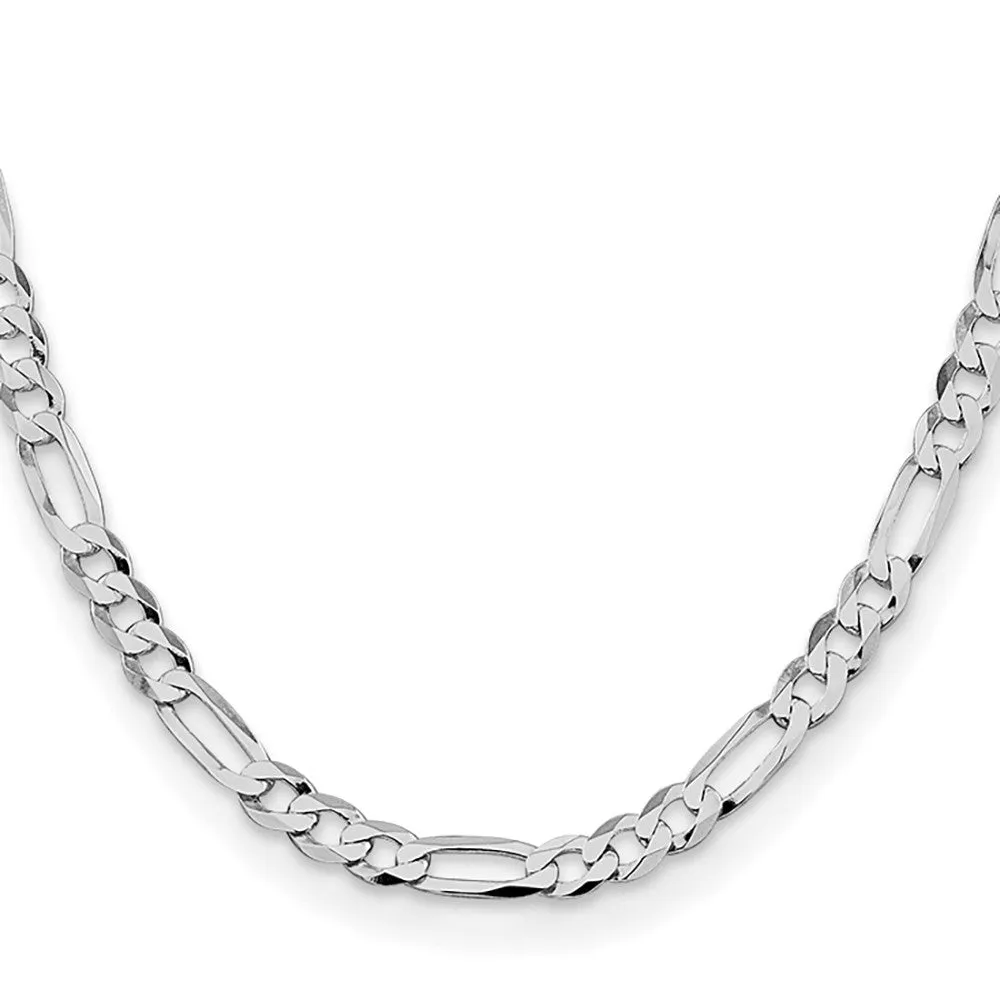 Sterling Silver Rhodium-plated 7.5mm Lightweight Flat Figaro Chain