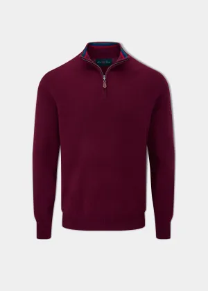 Streetly Men's 1/2 Zip Mock Neck Jumper In Bordeaux - Classic Fit