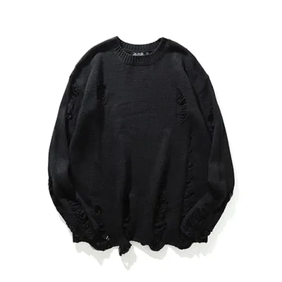 Striped Sweaters Men Hole Knit Jumpers