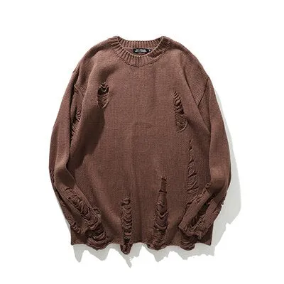 Striped Sweaters Men Hole Knit Jumpers