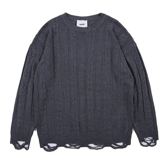 Striped Sweaters Men Hole Knit Jumpers