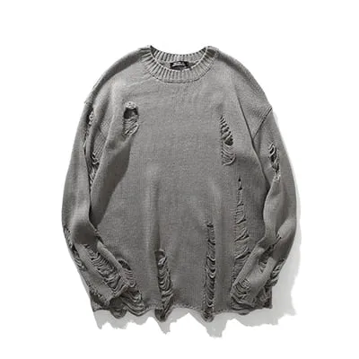 Striped Sweaters Men Hole Knit Jumpers