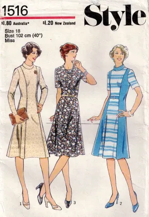 Style 1516 Womens Panelled Fit & Flared Dress 1970s Vintage Sewing Pattern Size Bust 40 or 48 & 50 inches