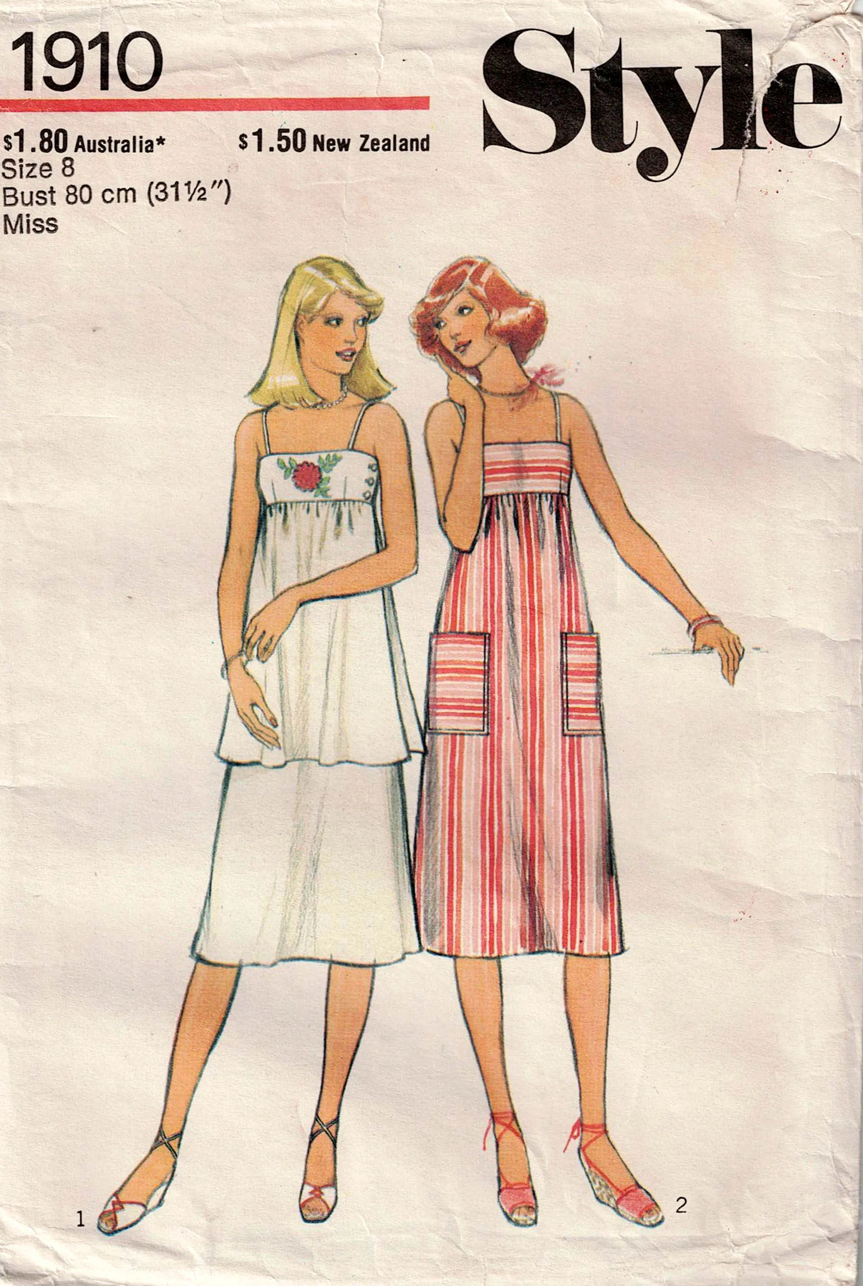 Style 1910 Womens High Waisted Sundress 1970s Vintage Sewing Pattern Size 8 Bust 31.5 Inches