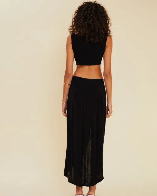 SUBOO | Ether Sleeveless Cross Over Midi Dress | Black