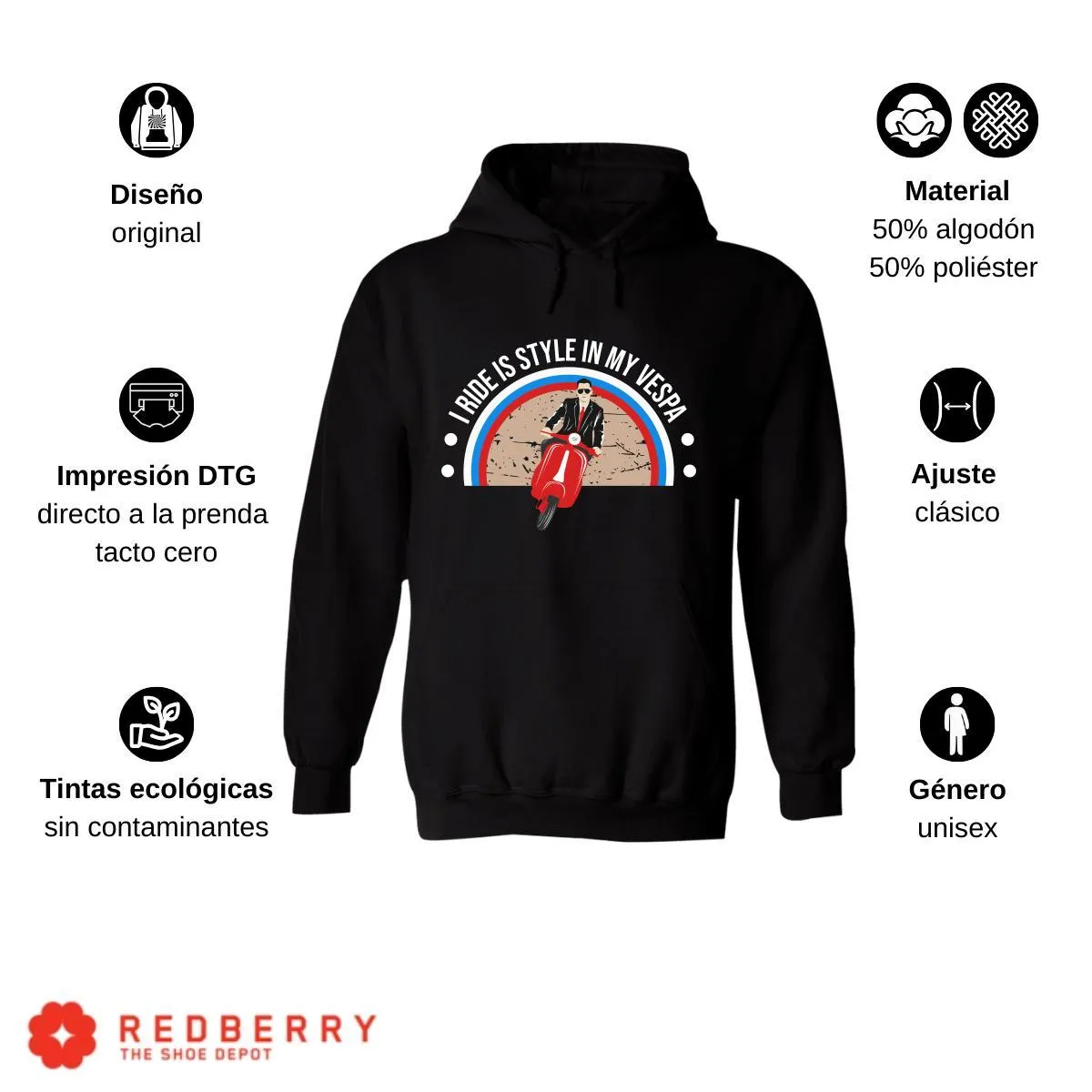 Sudadera Hombre  Hoodie Scooter Moto Biker Vintage 014