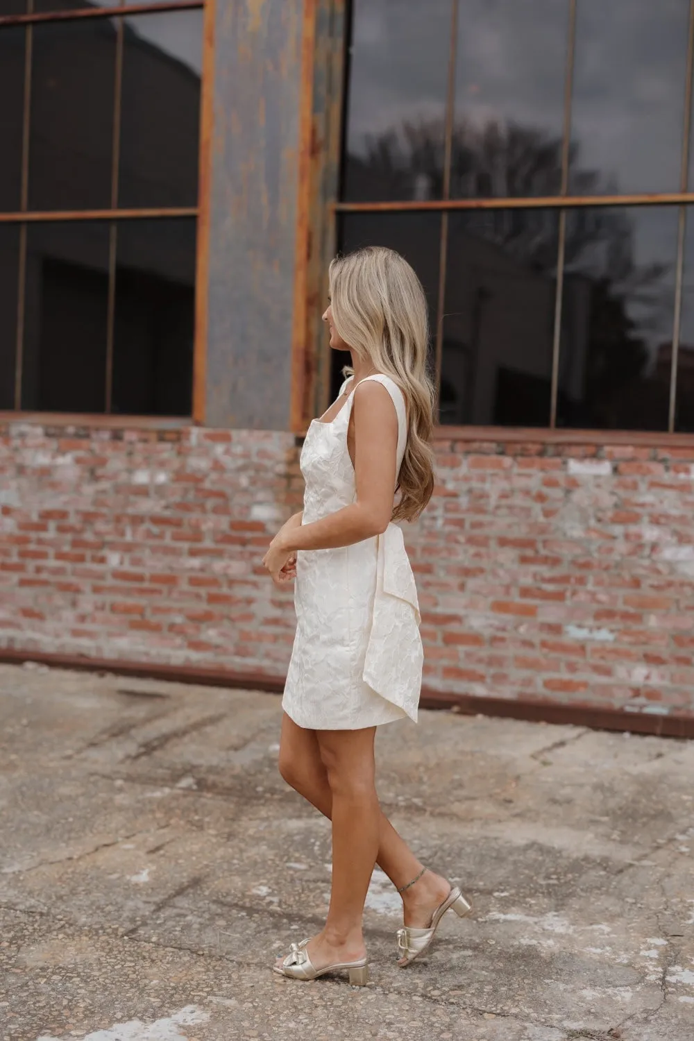 Susan White Jacquard Back Bow Mini Dress
