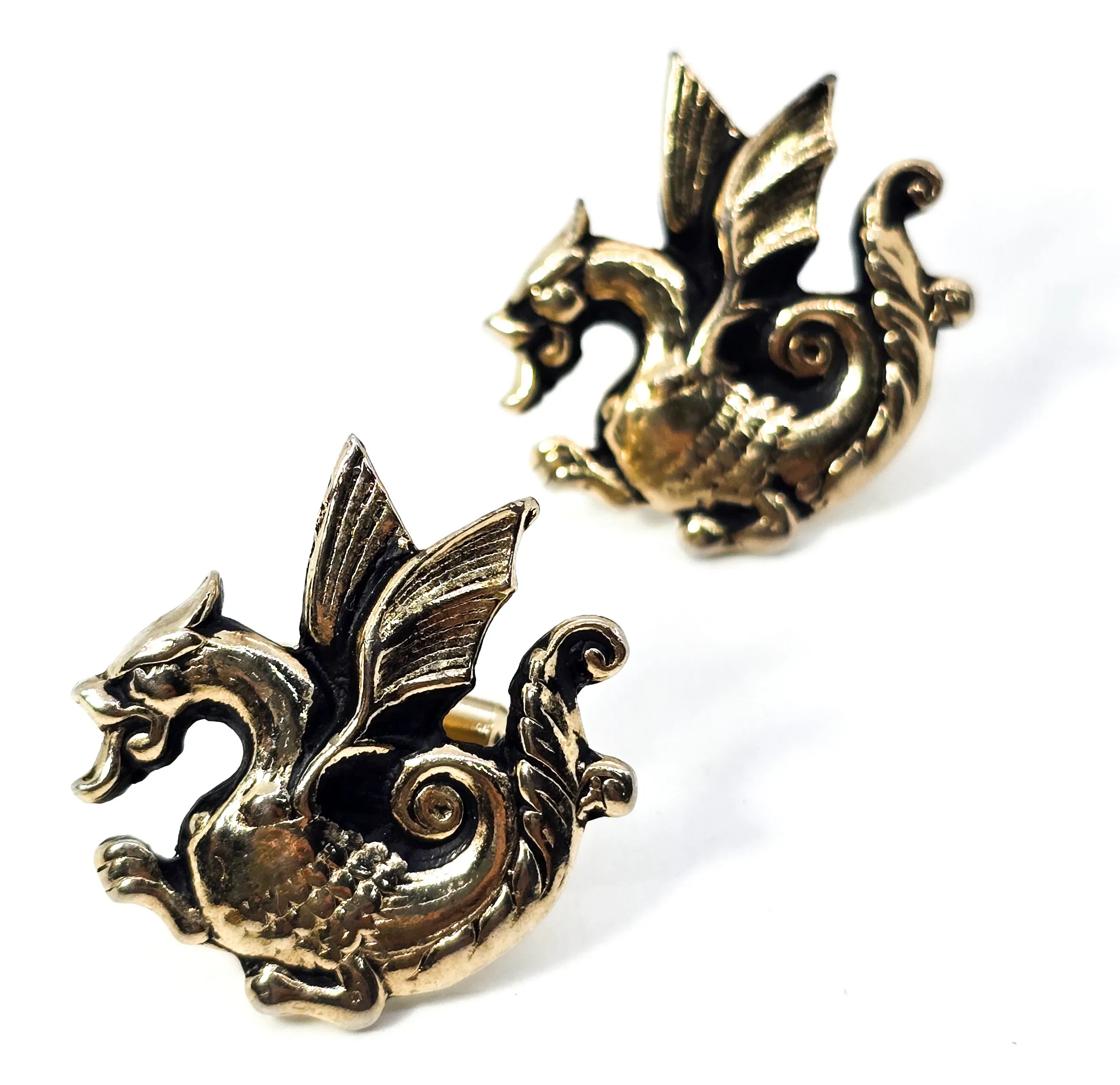 Swank Naga Sea Dragon vintage medieval mid century men's cuff links Wedding Groom