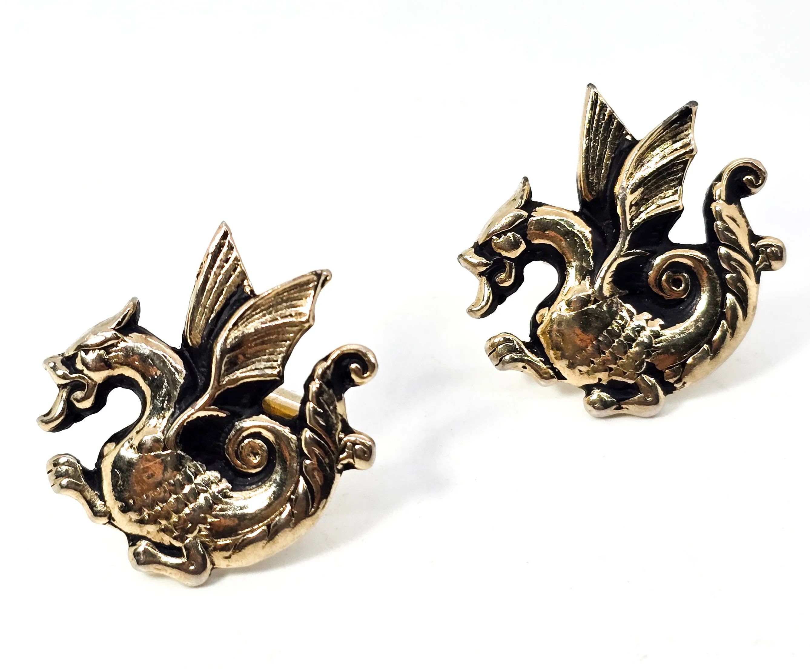 Swank Naga Sea Dragon vintage medieval mid century men's cuff links Wedding Groom