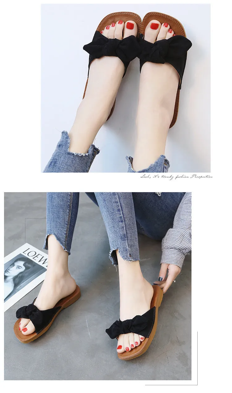 Sweet Summer Casual Bowknot Student Shoes Slippers Flat Bottom Comfort