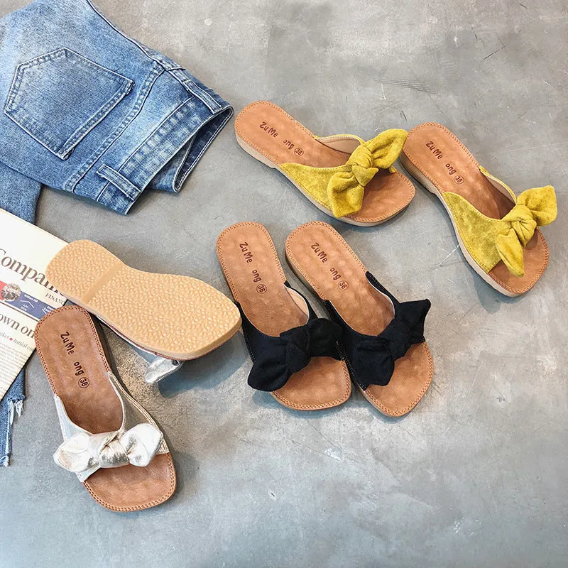 Sweet Summer Casual Bowknot Student Shoes Slippers Flat Bottom Comfort