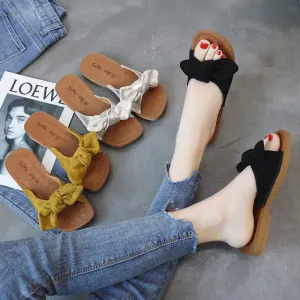 Sweet Summer Casual Bowknot Student Shoes Slippers Flat Bottom Comfort