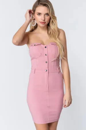 Sweetheart Button Detail Sleeveless Mini Dress
