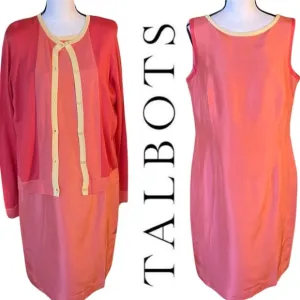 Talbots Silk Vintage 90's Color Block Dress &amp; Sweater Set Size 14