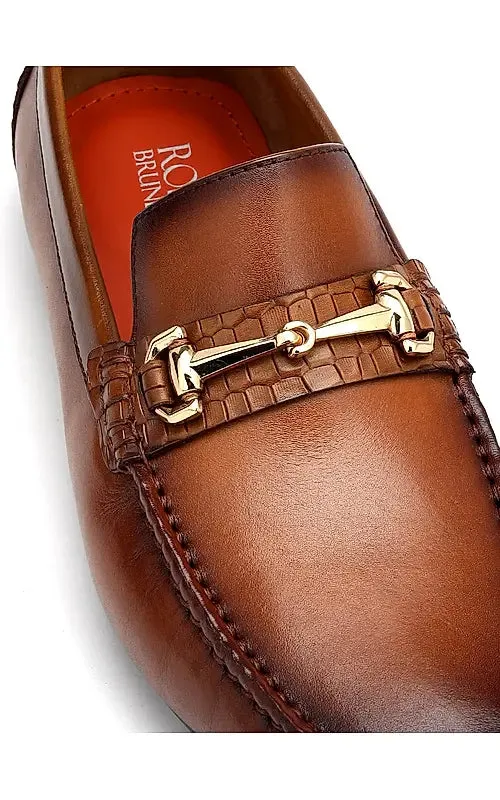 Tan Leather Moccasins With Buckle