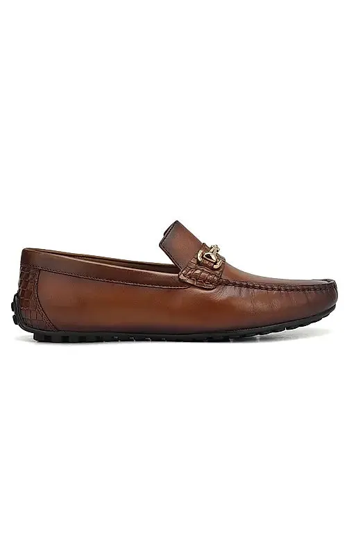 Tan Leather Moccasins With Buckle