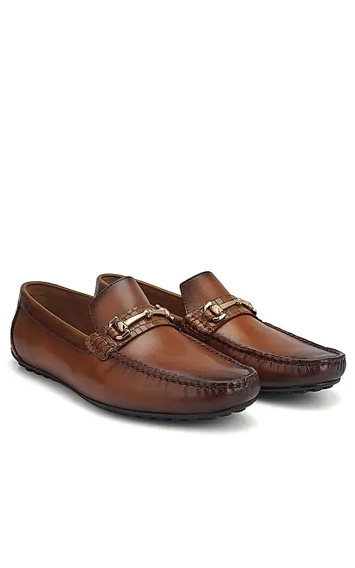 Tan Leather Moccasins With Buckle