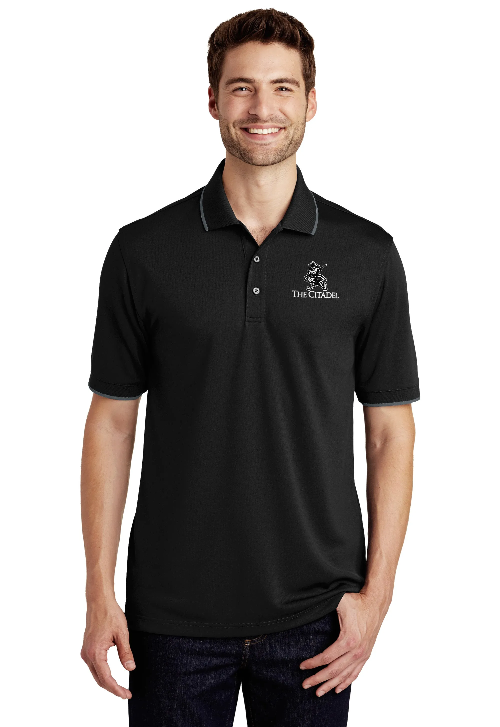 The Citadel, Marching bulldog logo, UV Micro-Mesh Tipped Polo