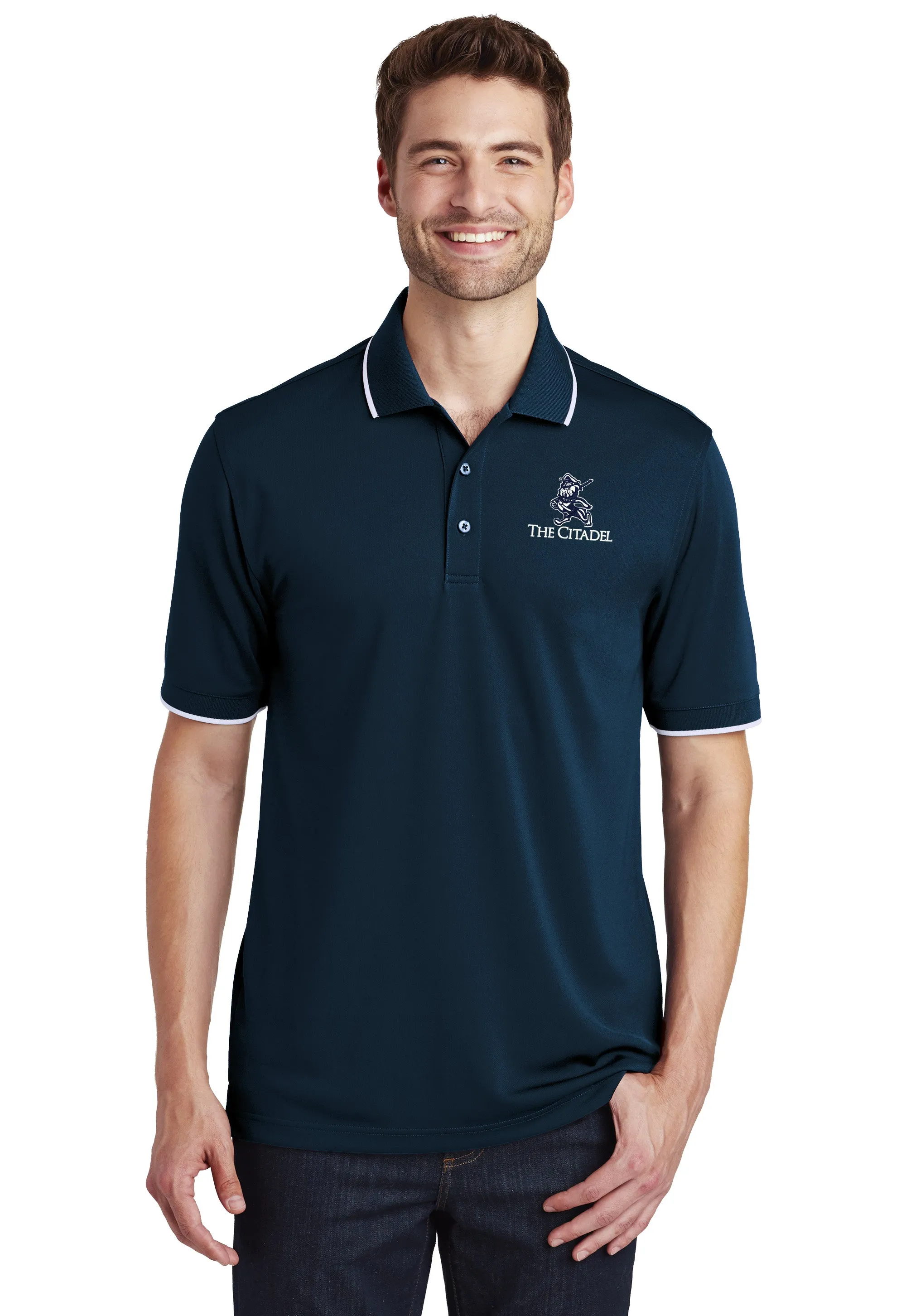 The Citadel, Marching bulldog logo, UV Micro-Mesh Tipped Polo
