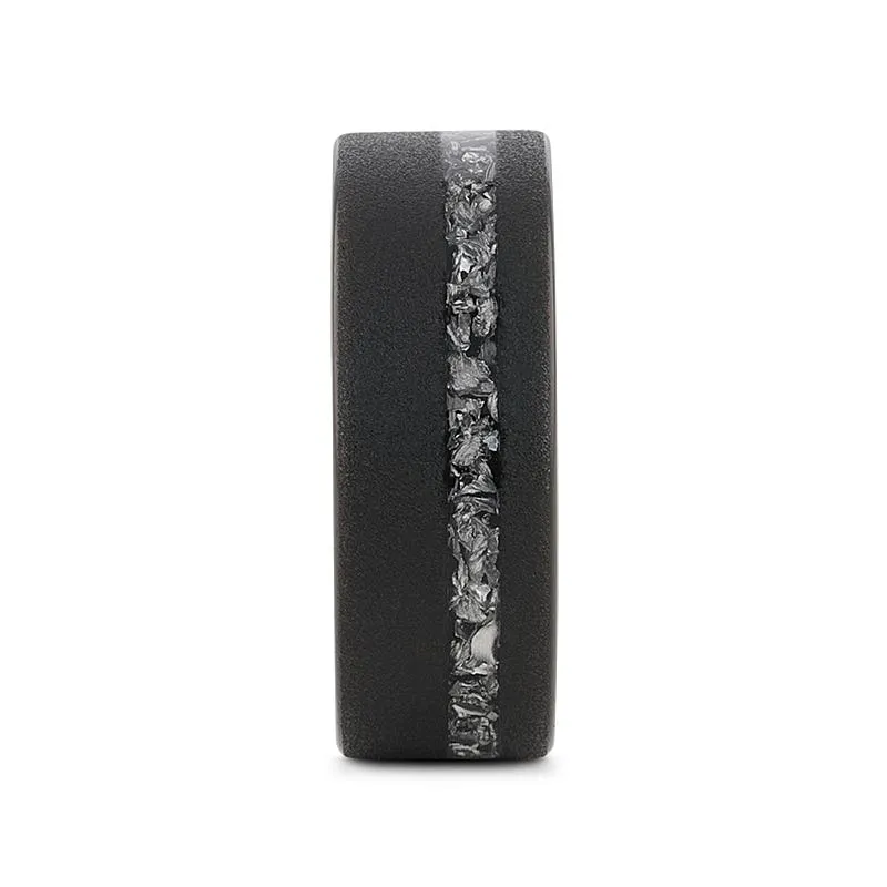Thorsten ABYSS Sandblasted Black Tungsten Ring with Meteorite Fragments Inlay - 8mm