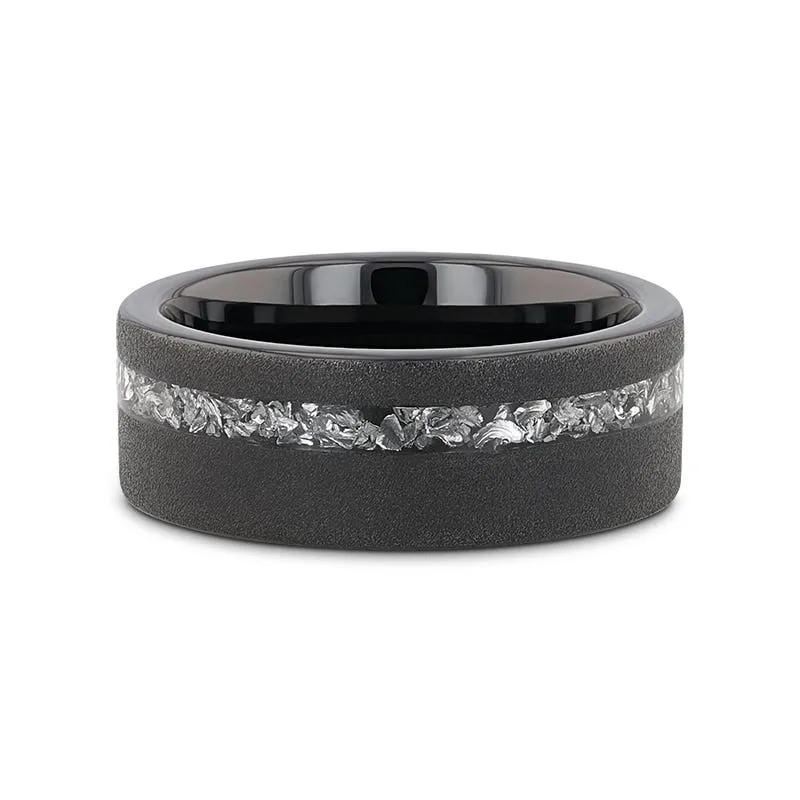Thorsten ABYSS Sandblasted Black Tungsten Ring with Meteorite Fragments Inlay - 8mm