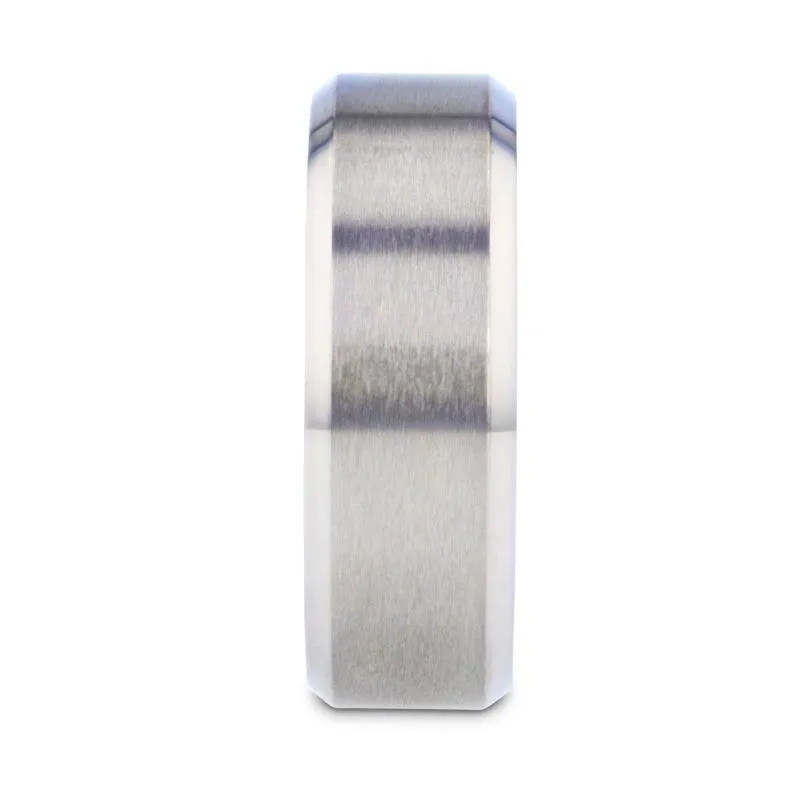Thorsten ARCTIC Flat Beveled Edges Titanium Ring with Brushed Center and Vibrant Blue Inside - 8mm
