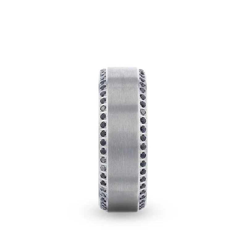 Thorsten CHAMPION Flat Brushed Center Titanium Men's Wedding Band with Black Sapphire Polished Beveled Edges - 8mm