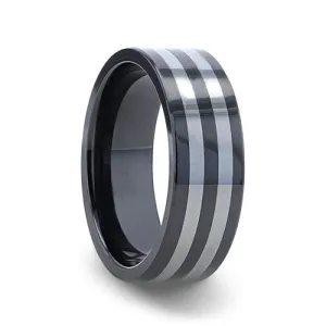 Thorsten DIPLO Ceramic ring with Tungsten Inlay With Flat Polished Edges - 8mm