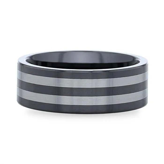 Thorsten DIPLO Ceramic ring with Tungsten Inlay With Flat Polished Edges - 8mm