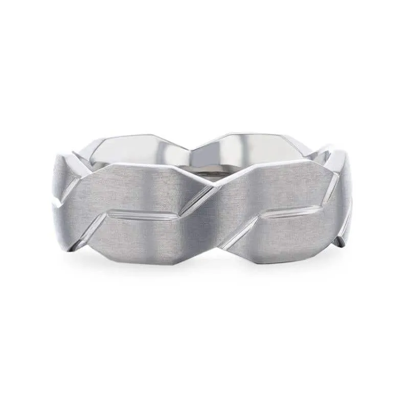 Thorsten ENDURE Interlocking Infinity Symbol Flat Brushed Titanium Men's Wedding Band With Polished Grooves - 8mm