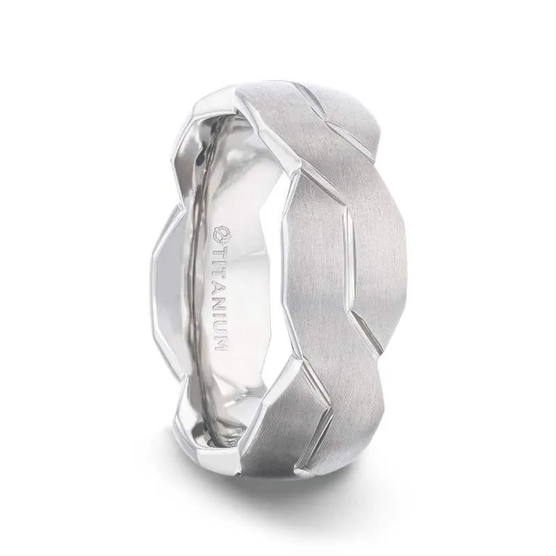 Thorsten ENDURE Interlocking Infinity Symbol Flat Brushed Titanium Men's Wedding Band With Polished Grooves - 8mm