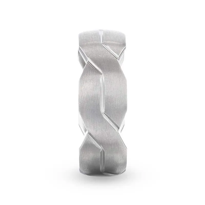 Thorsten ENDURE Interlocking Infinity Symbol Flat Brushed Titanium Men's Wedding Band With Polished Grooves - 8mm