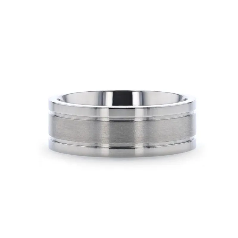 Thorsten MAGNUM Flat Polished Edge Titanium Band with Offset Grooves and Satin Center - 8mm