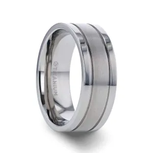 Thorsten MAGNUM Flat Polished Edge Titanium Band with Offset Grooves and Satin Center - 8mm