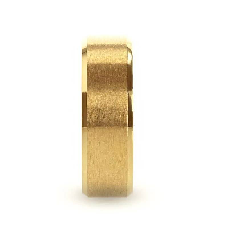 Thorsten RADIATE Gold-Plated Titanium Flat Brushed Center Men's Wedding Ring With Beveled Polished Edges - 8mm