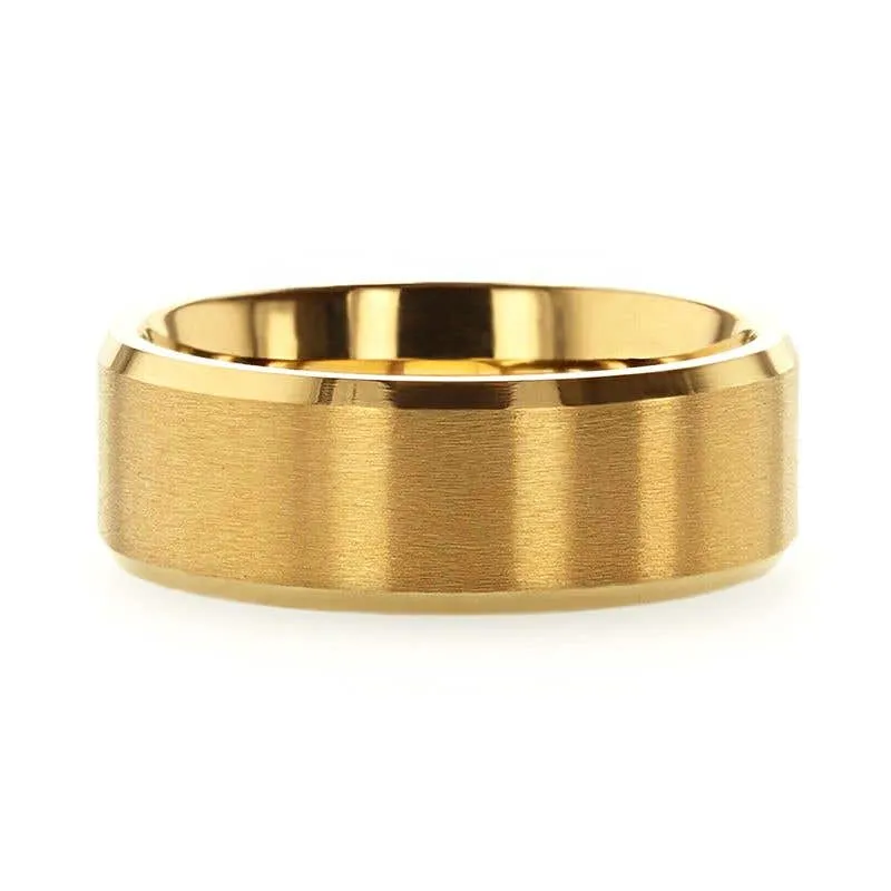 Thorsten RADIATE Gold-Plated Titanium Flat Brushed Center Men's Wedding Ring With Beveled Polished Edges - 8mm