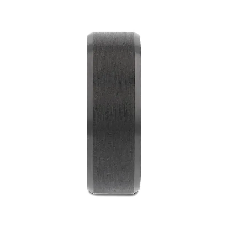 Thorsten RIGEL Flat Beveled Edges Black Tungsten Ring with Brushed Center and Vibrant Blue Ceramic Inside - 6mm & 8mm