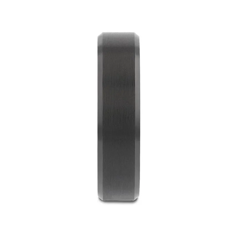 Thorsten RIGEL Flat Beveled Edges Black Tungsten Ring with Brushed Center and Vibrant Blue Ceramic Inside - 6mm & 8mm