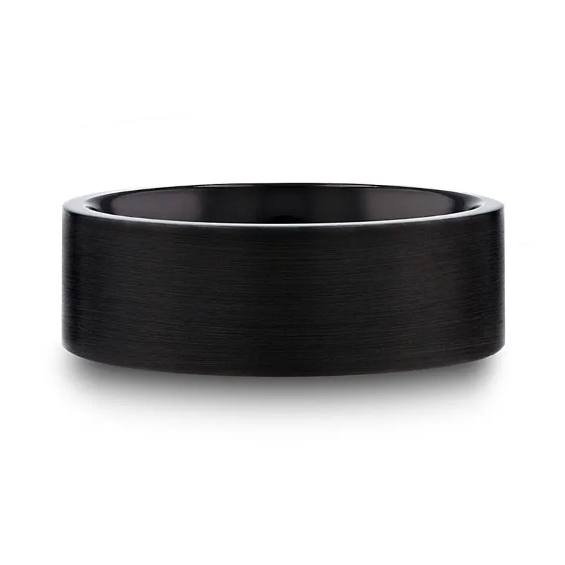 Thorsten SAN BERNARDINO Brushed Finish Flat Black Titanium Men’s Wedding Band - 6mm & 8mm
