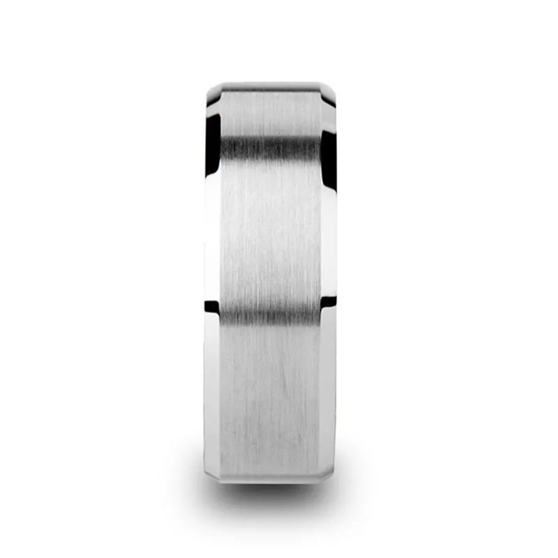 Thorsten SHEFFIELD Flat Beveled Edges Tungsten Ring with Brushed Center - 4mm to 12mm