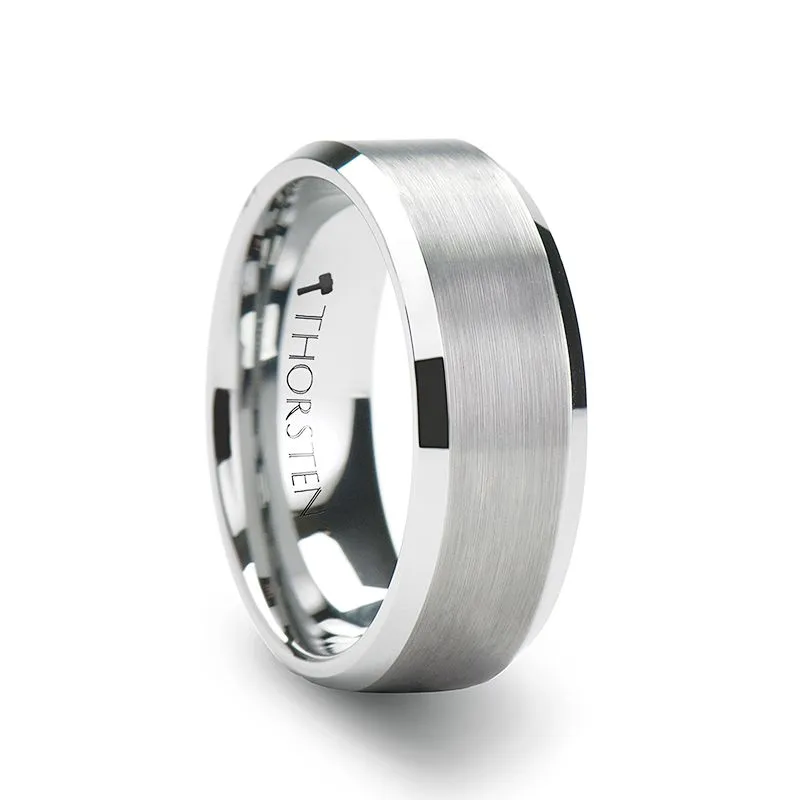 Thorsten SHEFFIELD Flat Beveled Edges Tungsten Ring with Brushed Center - 4mm to 12mm