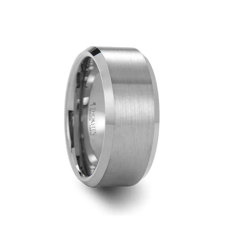 Thorsten SHEFFIELD Flat Beveled Edges Tungsten Ring with Brushed Center - 4mm to 12mm