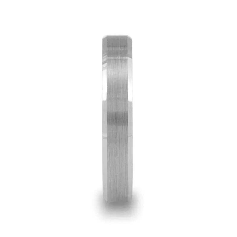 Thorsten SHEFFIELD Flat Beveled Edges Tungsten Ring with Brushed Center - 4mm to 12mm