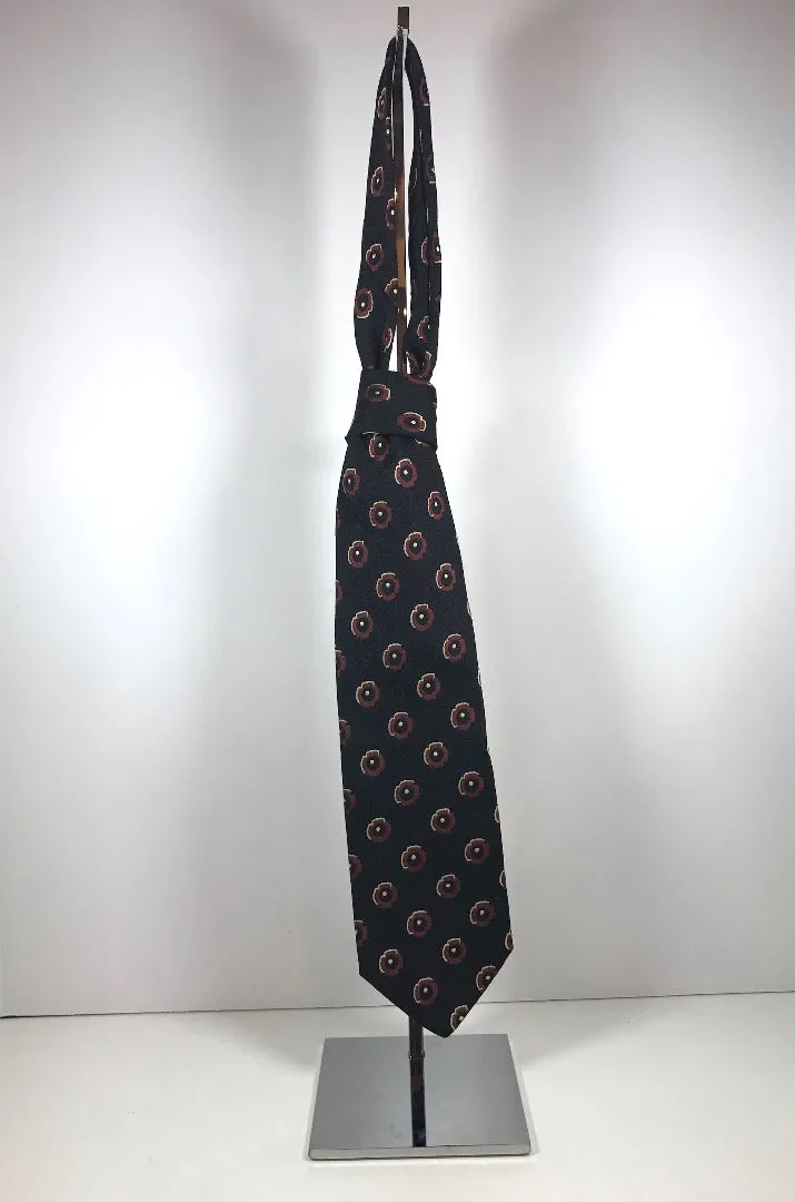 TINO COSINA Black Silk Neck Tie with Burgundy Floral Pattern 58 in.