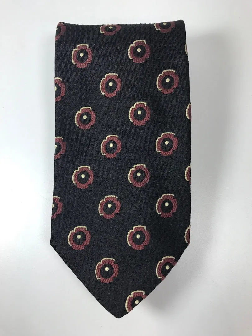 TINO COSINA Black Silk Neck Tie with Burgundy Floral Pattern 58 in.
